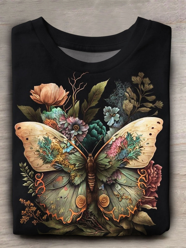 Butterfly Print Crew Neck T-Shirt