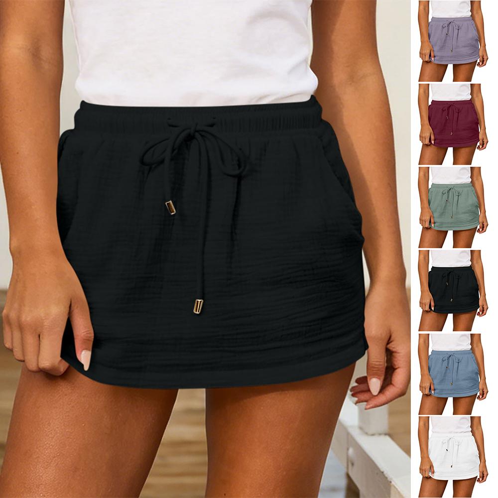 Womens Skorts with Pockets Elastic Waist Tie Summer Mini Fashion Solid Pants Skirts with Pocket for Travel safety