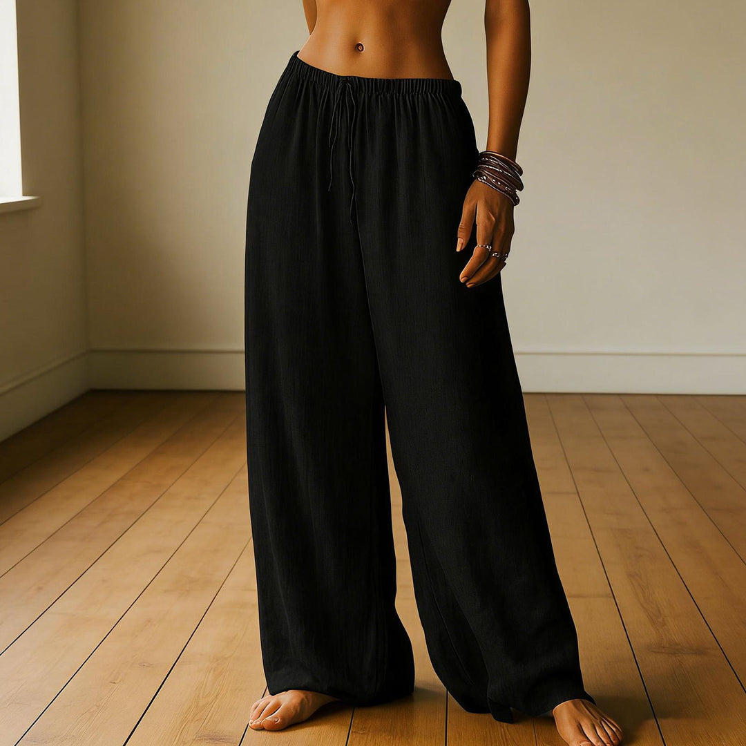 Cotton Wide Leg Pants for Women Drawstring Casual Elastic Waist Pants Flowy Cotton Beach Trousers for Travel charitable
