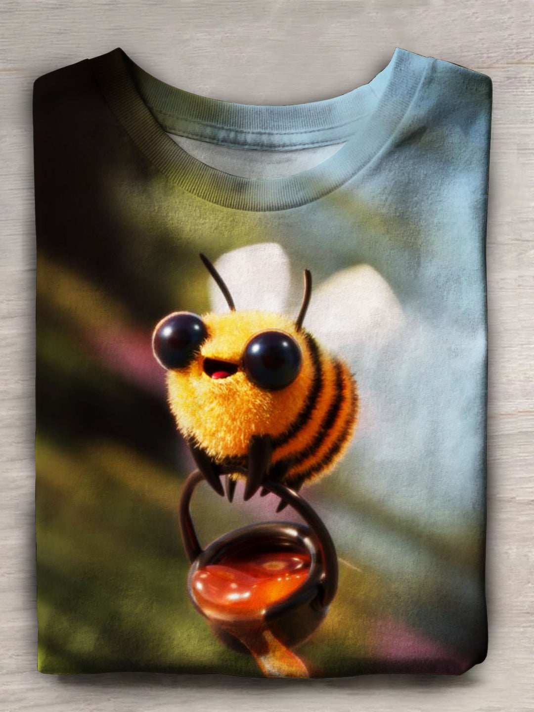 Funny Bee Print Crew Neck T-shirt