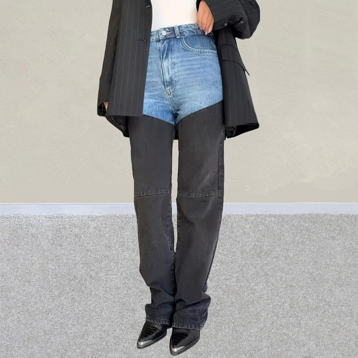 Women Straight Leg Jeans Mid Waist Casual Stretchy Summer Denim Pants Contrasting Colors Jeans for Dating reasonable