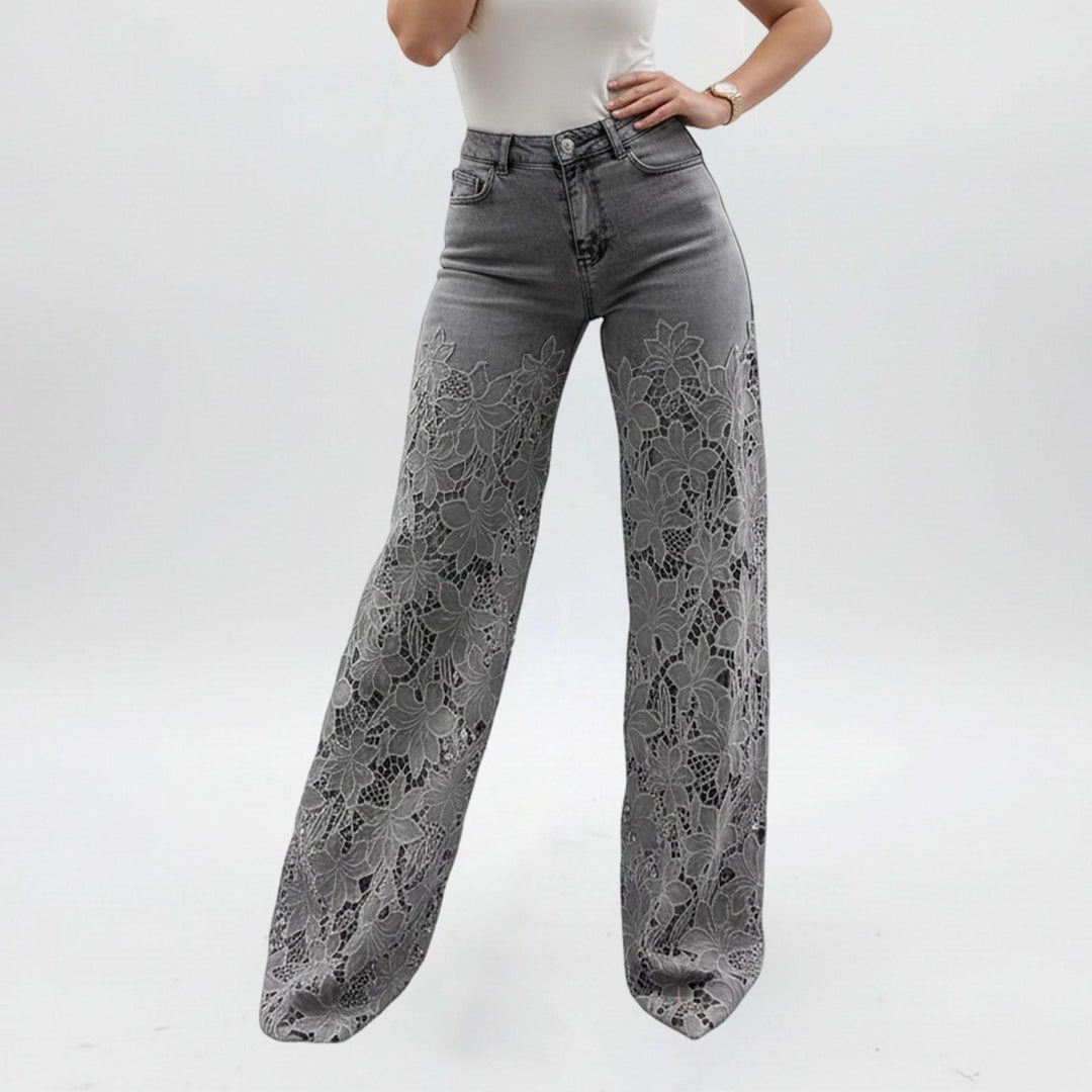 Lace Jeans for Women Hollow Lace Spliced High Waisted Fashion Jeans Loose Fit Denim Pants for Daily Wear exceptional