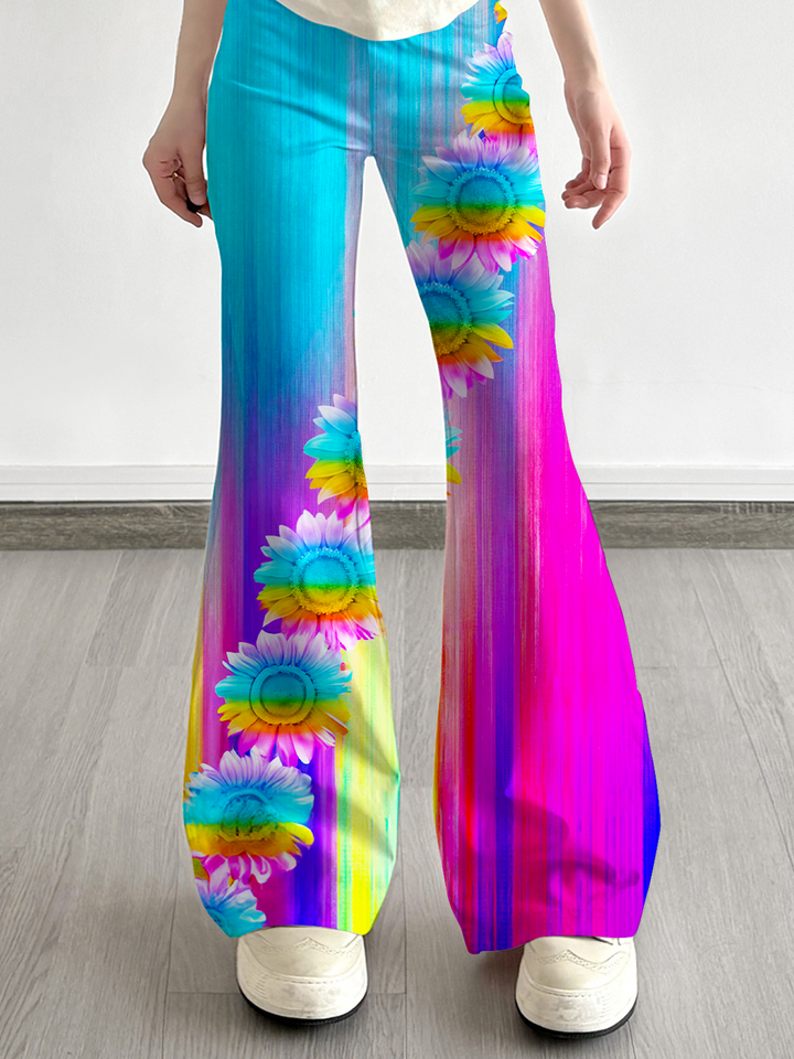 Colorful Hippie Sunflowers Bell Bottoms