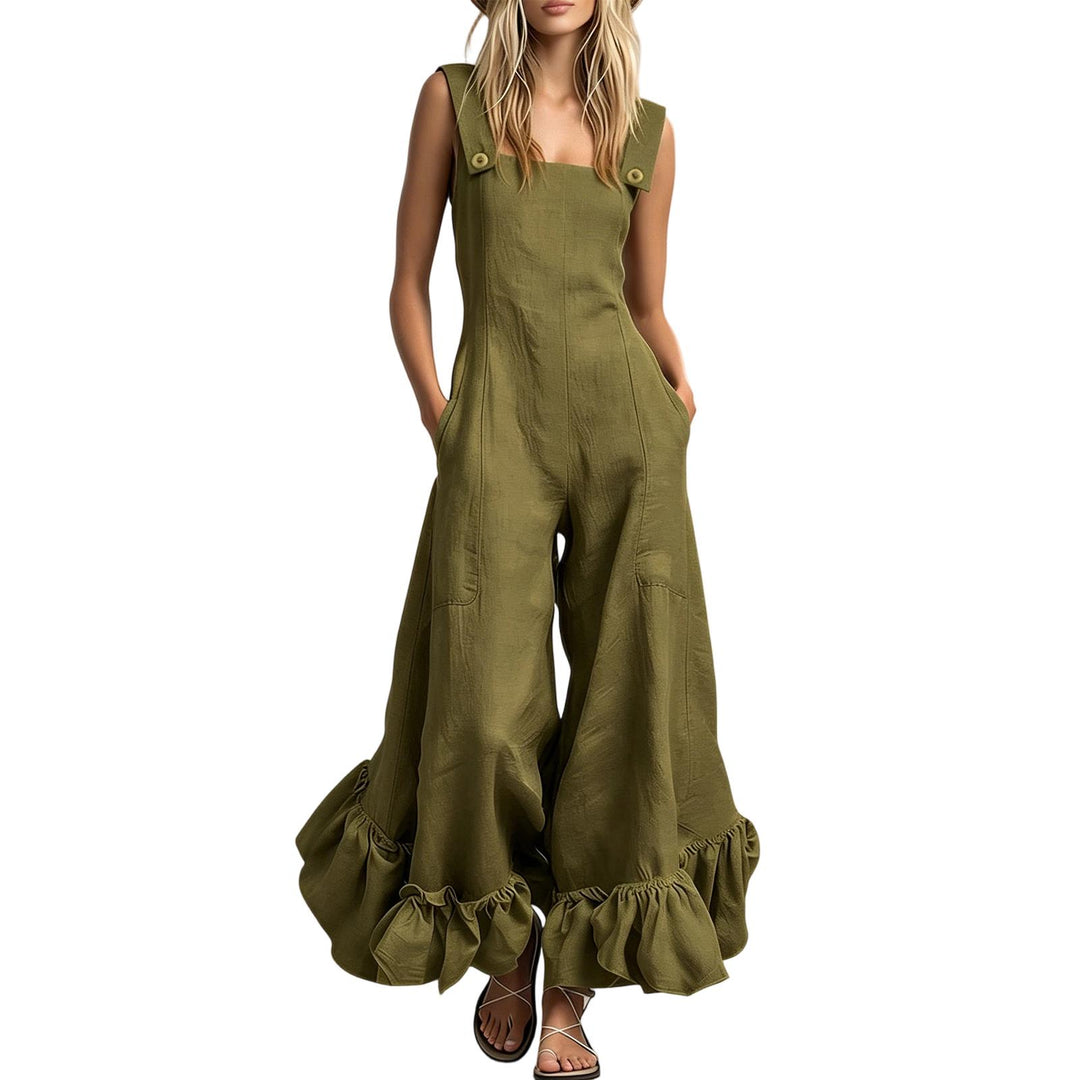 Sleeveless Jumpsuits for Women Ruffle Hems Summer Square Neck Overalls Boho Pant Overalls for Travel Daily chic