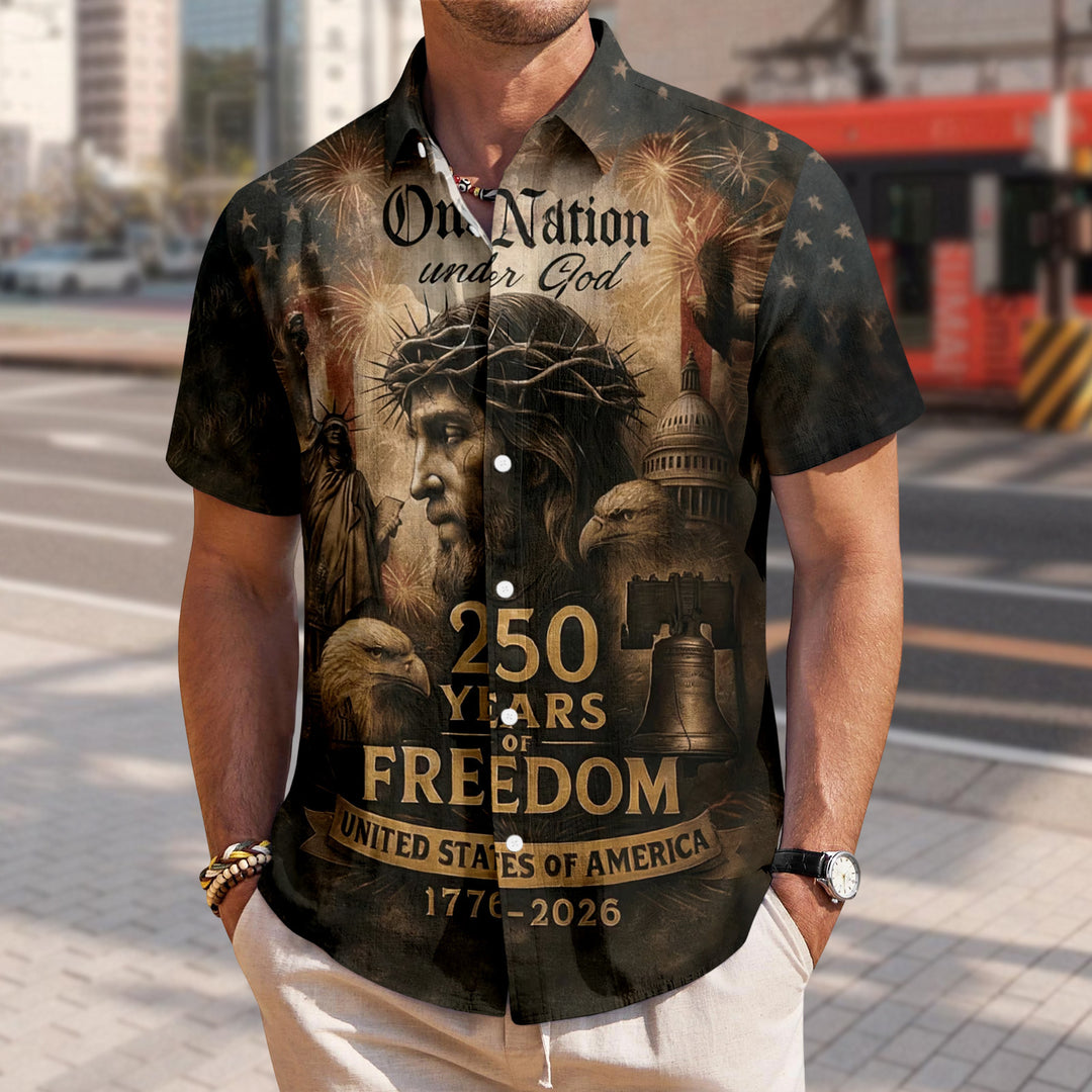 Flag Button Up Shirt Men 250 Years of Freedom Short Sleeve Hawaiian Shirts Summer Tops for Independence Day expert