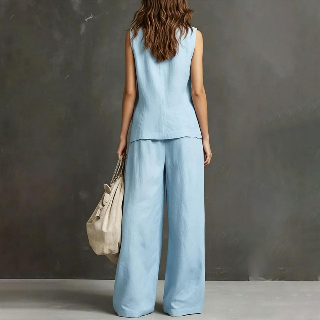 Womens Vest and Pants Set Two Piece Button Down Vest Top and Wide Leg Pants Casual Outfits for Work Travel ideal