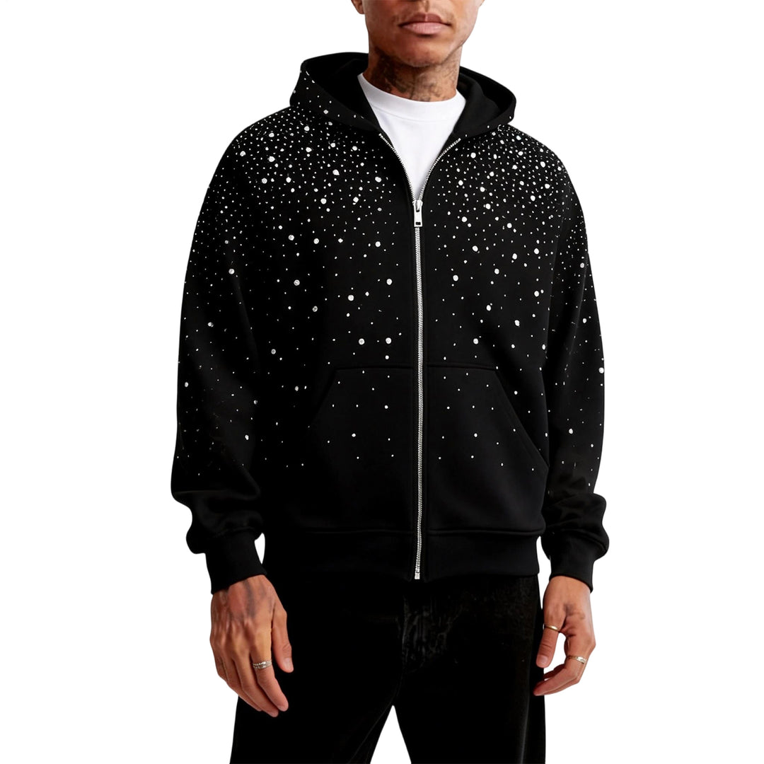 Rhinestone Zip Up Hoodie Zip Up Trendy Glitter Hoodie Unisex Long Sleeve Jackets for Streetwear Going out typical