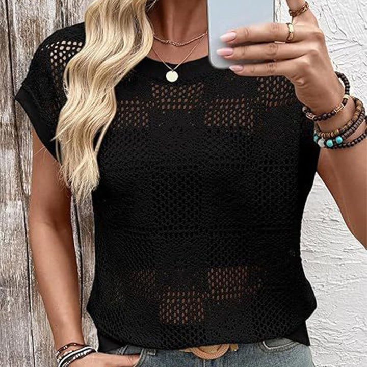 Crochet Top Cap Sleeve Hollow Out Blouse Lightweight Beach Vacation Clothes for Daily Wear Dating Travel dependable