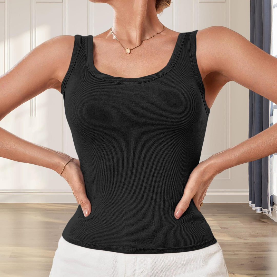 Built in Bra Tank Tops for Women U-Back Summer Sexy Casual Sleeveless Fitted Tank with Removable Pads for Gym welcoming