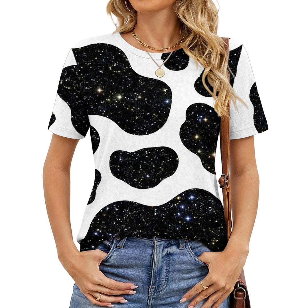 Cow Pattern T Shirt Crew Neck Short Sleeve Basic Tee Shirts Casual Summer Clothes for Vacation Daily Wear responsible