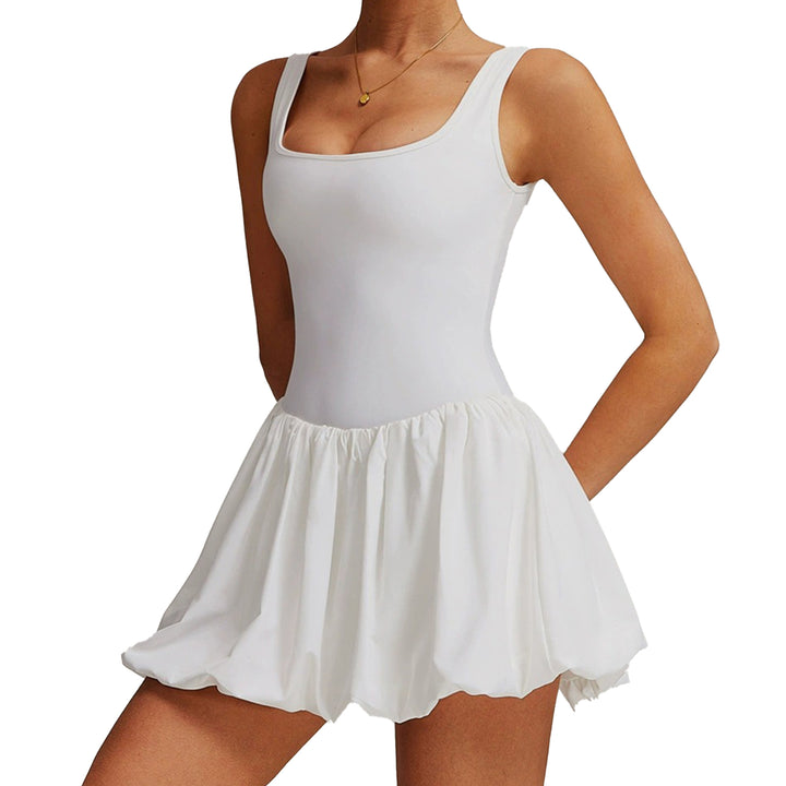 Tennis Dresses for Women Square Neck Summer Sleeveless Athletic Backless Mini Dress with Shorts for Running noble