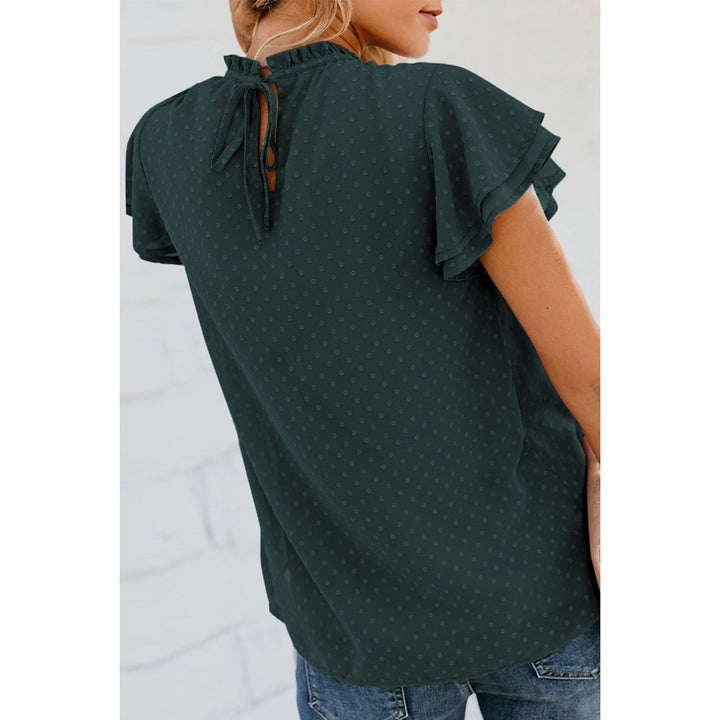 Womens Ruffle Short Sleeve Blouse Dot Smocked Crewneck Summer Flowy Chiffon Shirts Pullover Tops for Travel expedient