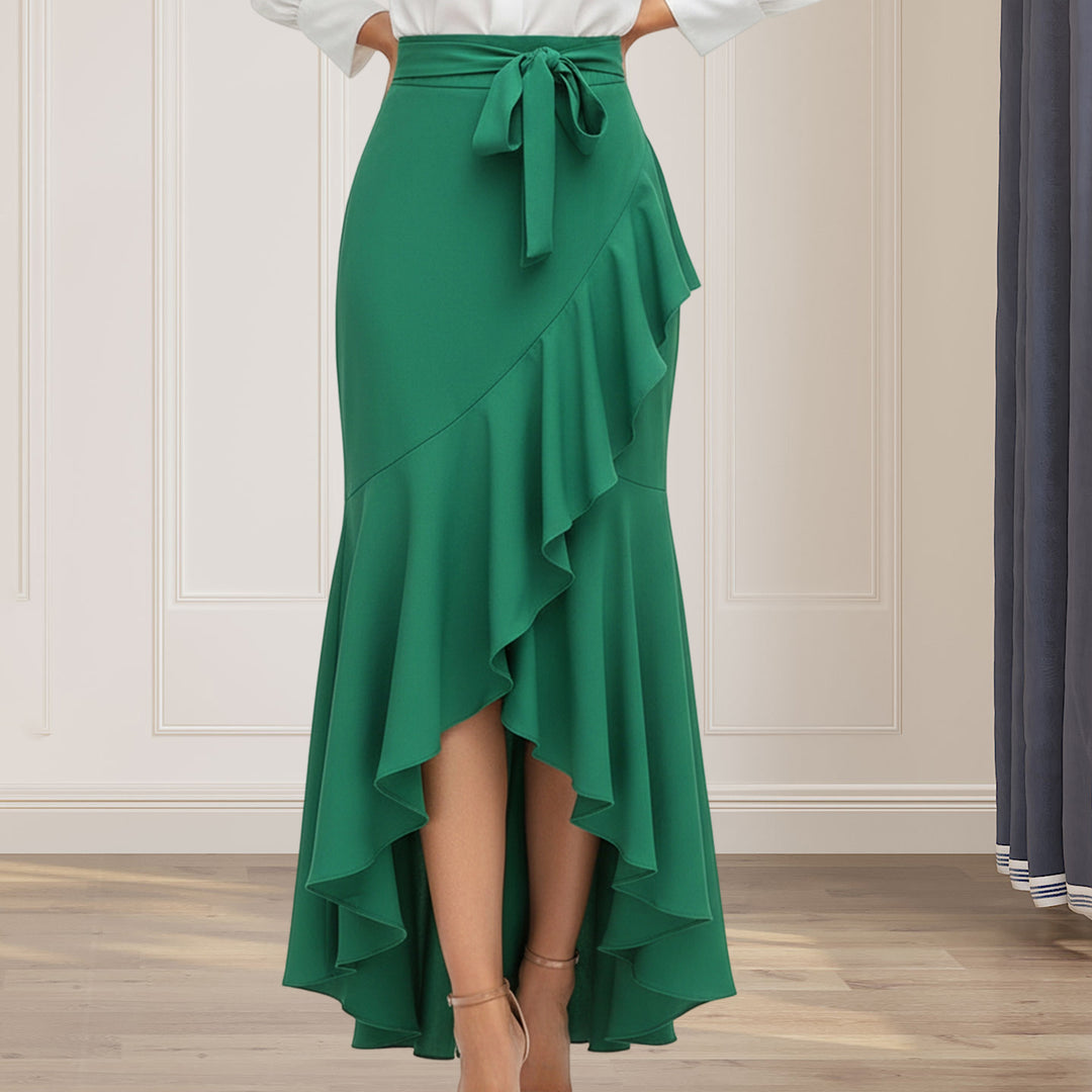 Long Plaid Skirt Mermaid A Line Women High Waist Flowy Ruffle High Low Skirts Waist Tie Clothes Daily Wear capable