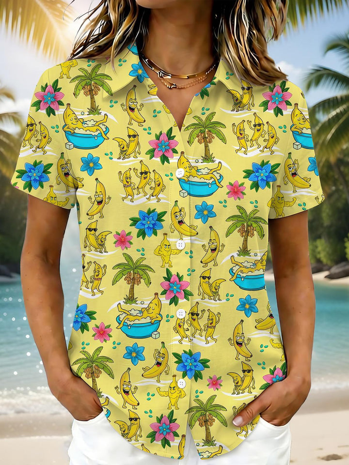 Banana Hawaiian Print Women's Short Sleeve Shirts