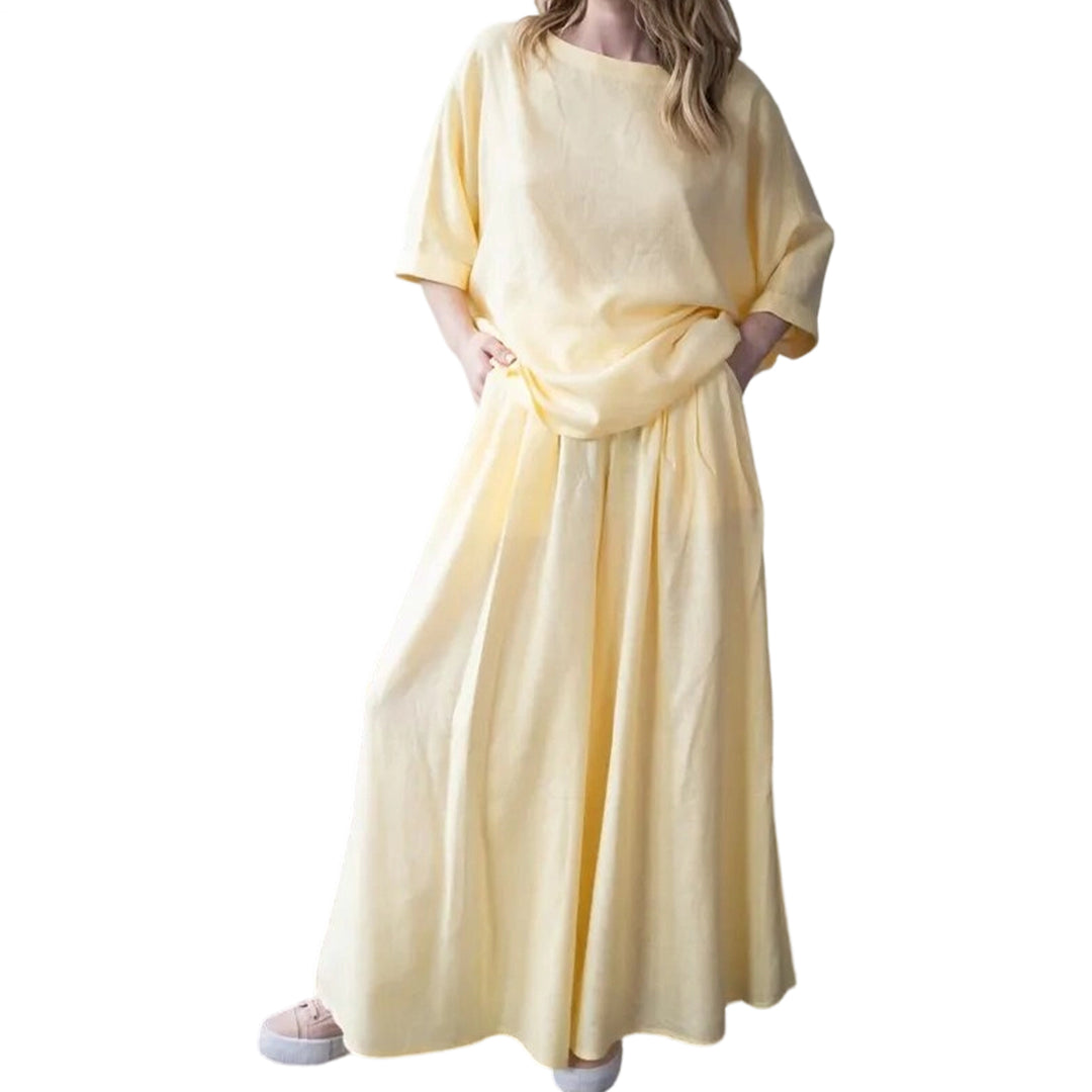Matching Skirt Set Two Piece Linen 3/4 Sleeve Top with Flowy Skirt Summer Lounge Outfits for Going Out Travel delightful