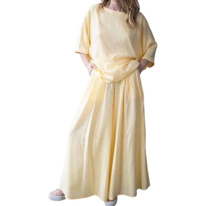 Matching Skirt Set Two Piece Linen 3/4 Sleeve Top with Flowy Skirt Summer Lounge Outfits for Going Out Travel delightful