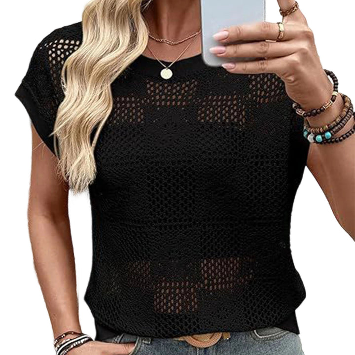 Crochet Top Cap Sleeve Hollow Out Blouse Lightweight Beach Vacation Clothes for Daily Wear Dating Travel dependable