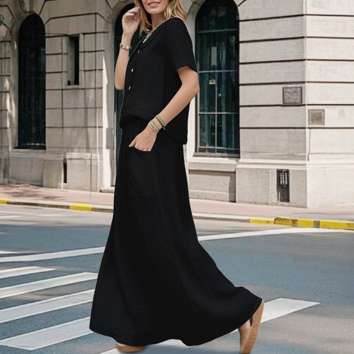 2 Piece Skirt Set Solid Cotton Two Piece Sets Short Sleeve Top and Maxi Skirt Casual Outfit for Daily Wear everywhere