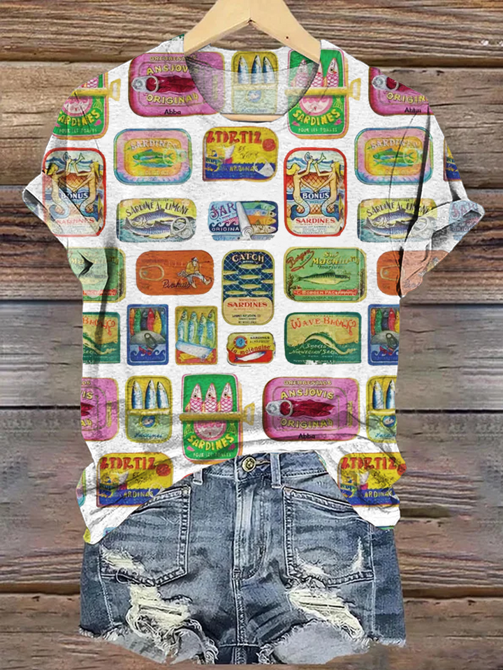 Sardine Fisherman Aesthetic Coquette Art Crew Neck T-shirt