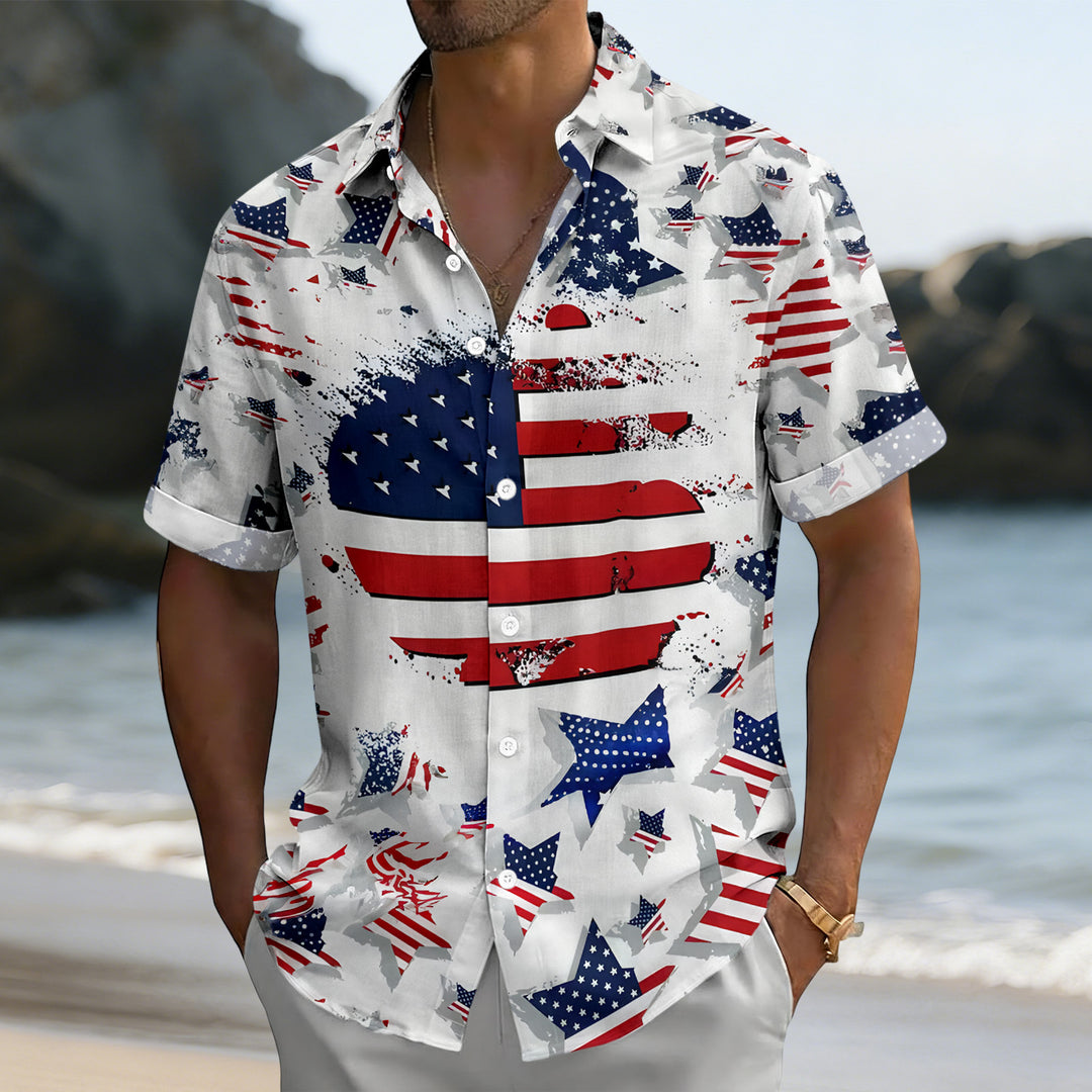 Patriotic Button Up Shirts For Men 250 Years Flag Lapel Short Sleeve Casual Trendy Hawaiian Shirts for Travel respectable