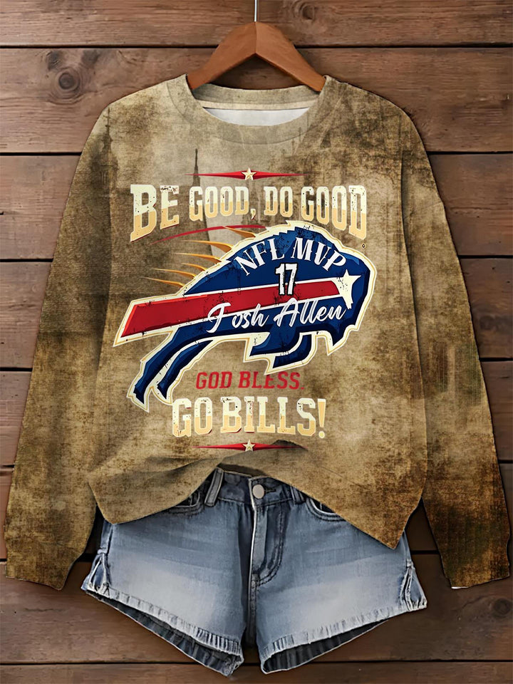 Retro Bills Football Printed Long Sleeve Casual Top