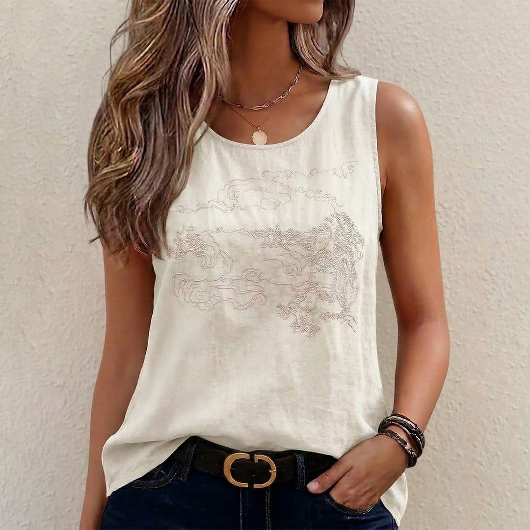 Embroidered Sleeveless Tops for Women Embroidered Summer Sleeveless Shirts Loose Fit Tank Tops for Vacation gifts