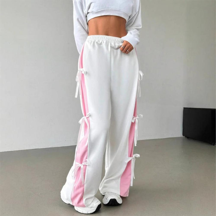 Women's Baggy Sweatpants Bow Tie Elastic Waist Casual Wide Leg Sports Pants with Pocket for Daily Running accepted