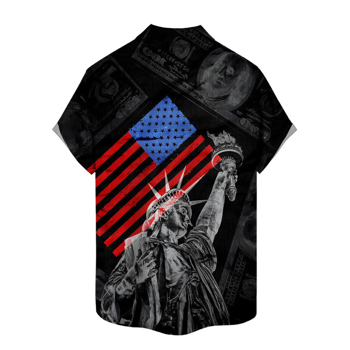 Flag Button Up Shirt Men Eagle Print Short Sleeve Button Down Patriotic Hawaiian Shirts for Parade Party amiable