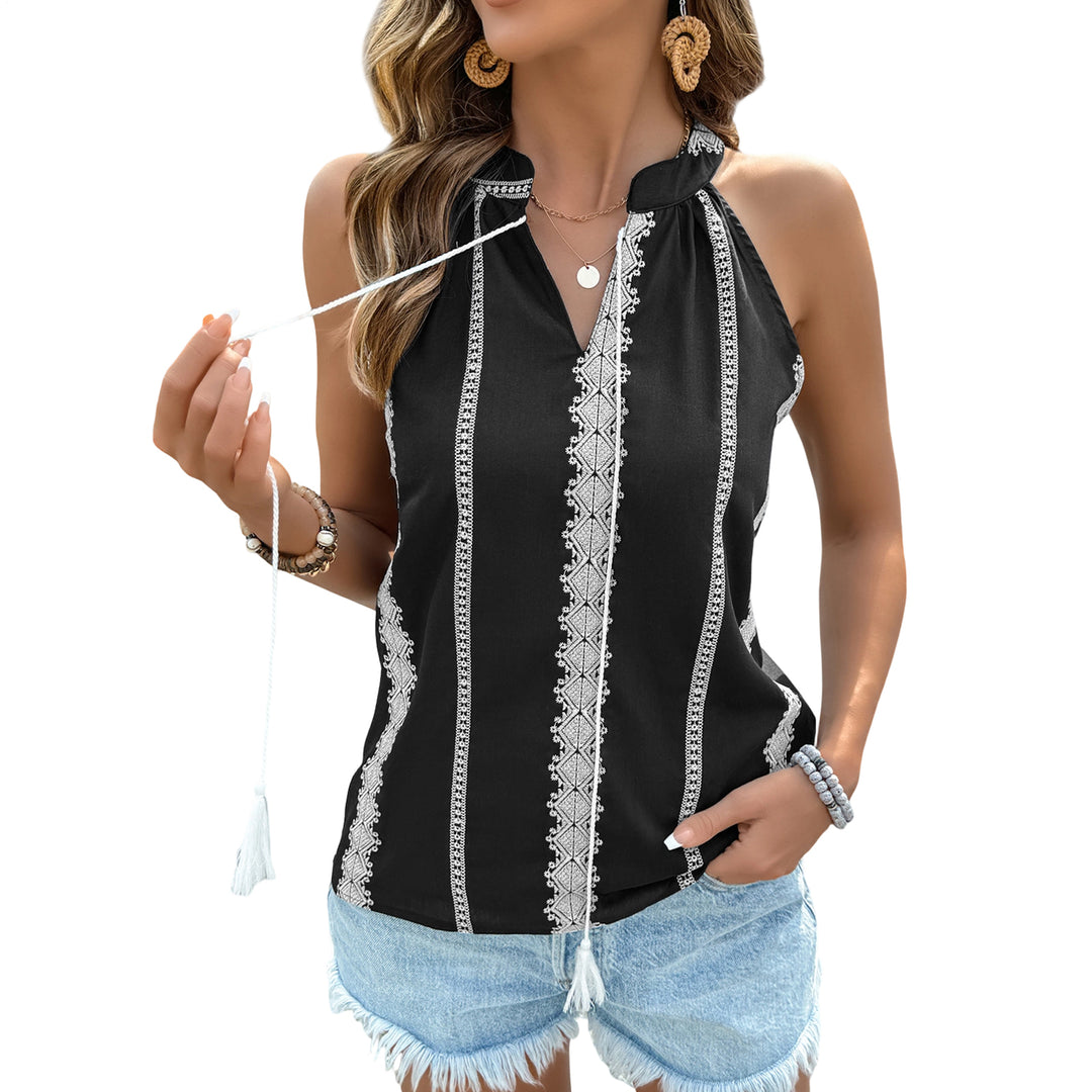 Womens Boho Tank Tops Halter V Neck Summer Tank Tops Boho Tie Front Sleeveless Shirts for Vacation Beach dutiful