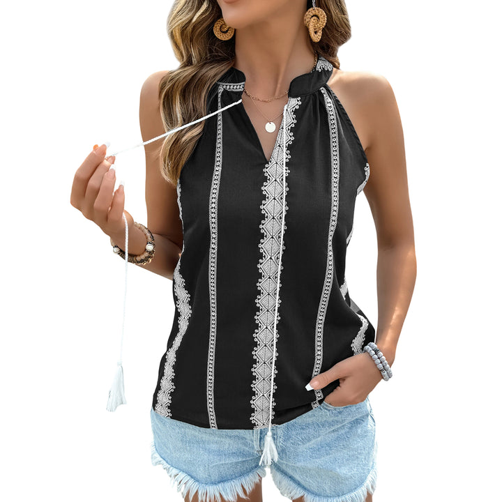 Womens Boho Tank Tops Halter V Neck Summer Tank Tops Boho Tie Front Sleeveless Shirts for Vacation Beach dutiful