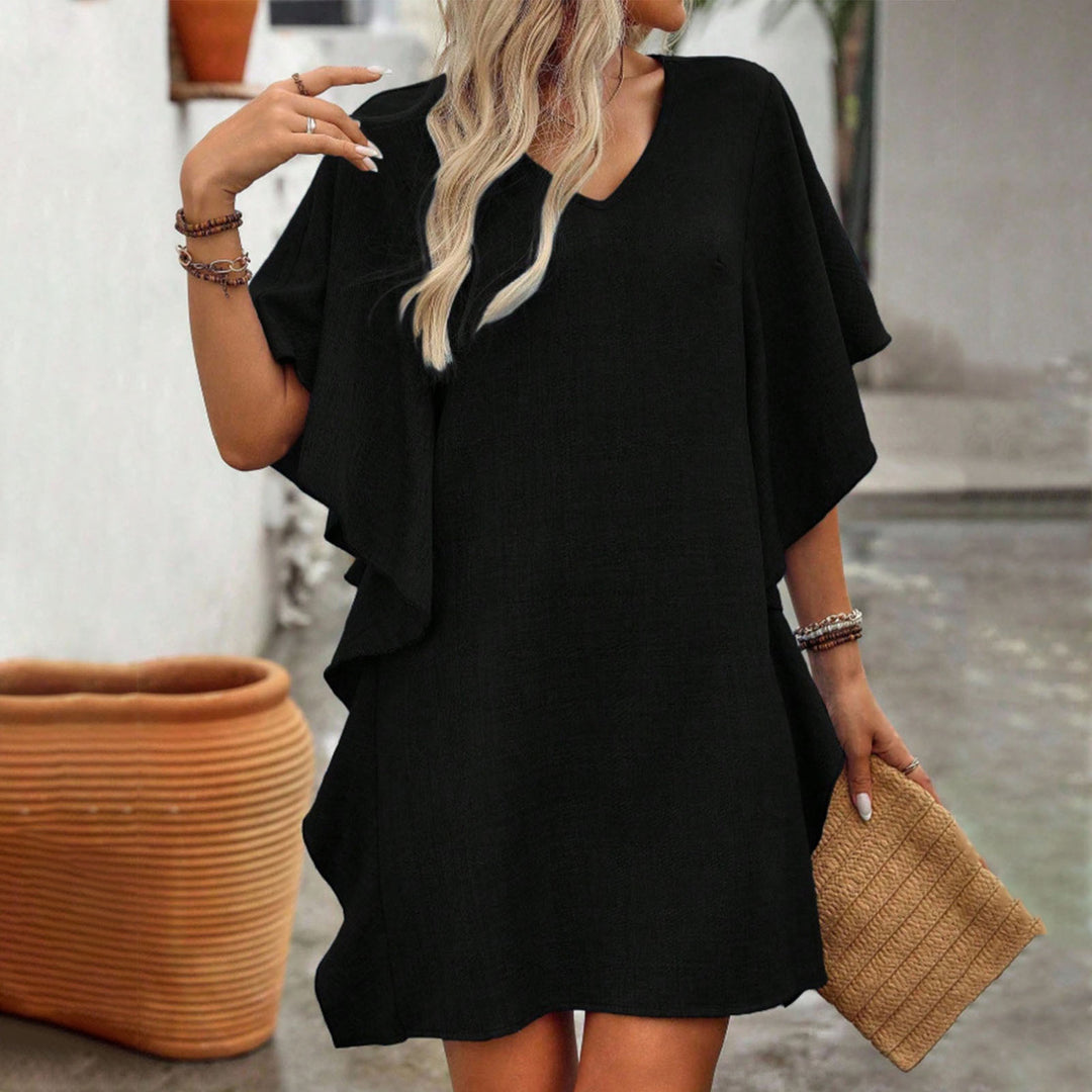 V Neck Ruffle Dress Summer Fashion Ruffle Short Sleeve Casual Shift Dress for Beach Vacation Daily Wear gifts