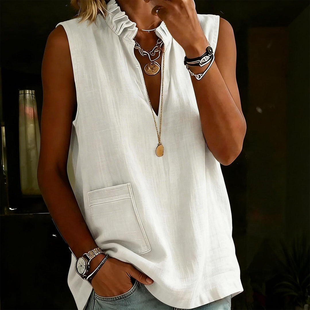 Linen Tank Tops for Women V Neck Ruffled Collar Sleeveless Shirt Summer Casual Tunic Tops for Daily Dating ordinary