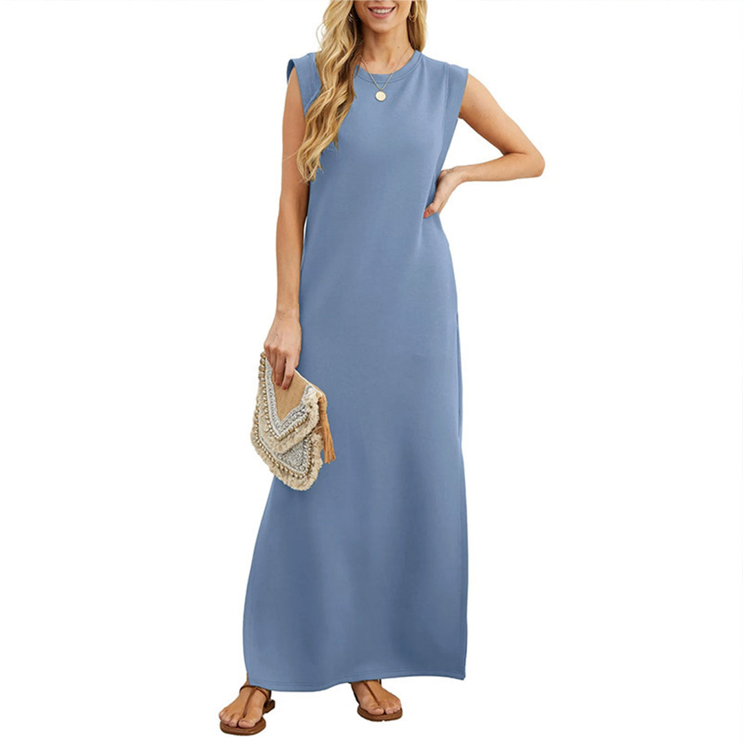 Tank Maxi Dress Sleeveless Solid Color Maxi Dress Loose Fit Side Slit Sundress for Fashionable Daily Wear Vacation Dating classy