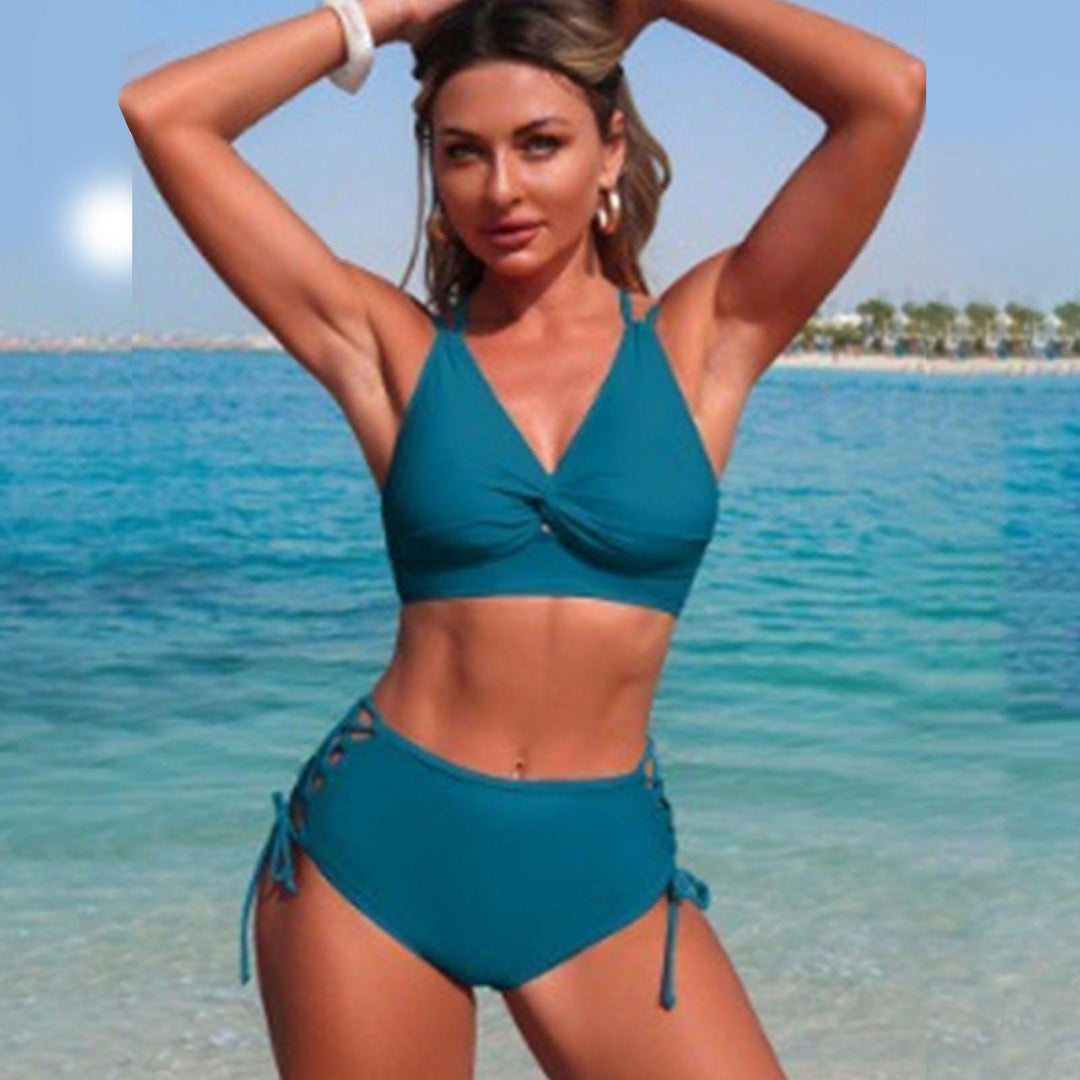 Womens Bikini Swimsuits Twist Front Bikini Swimsuit Sexy V Neck Lace Up Two Piece Bathing Suit for Vacation modern