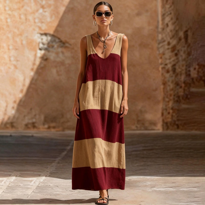 Sleeveless Dress for Women Striped Summer Vacation Beach Cover Up Sleeveless Tank Dress for Travel Dating sturdy