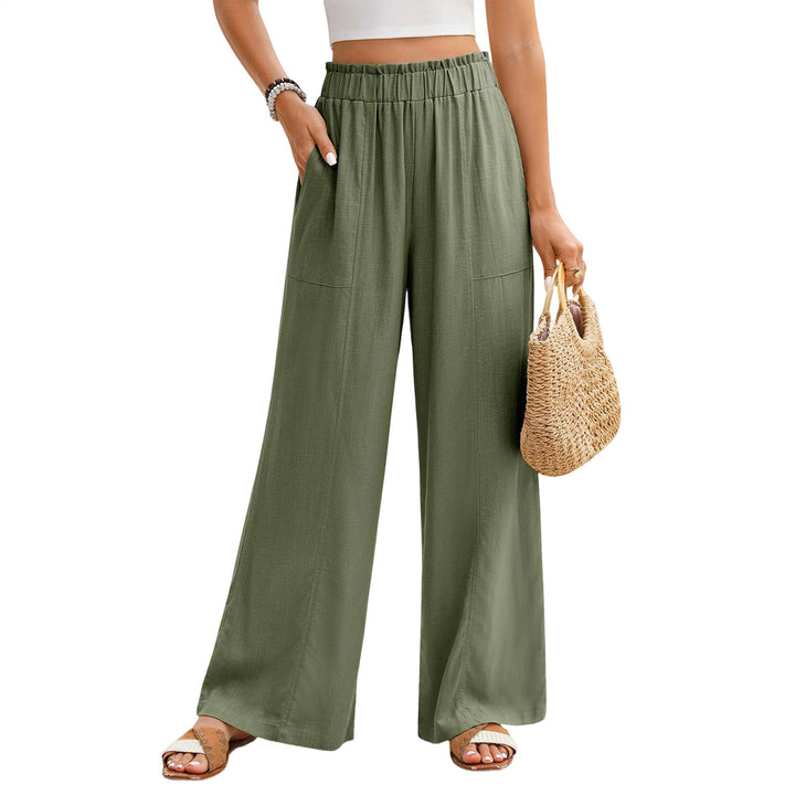 Wide Leg Palazzo Pants for Women High Waisted Elastic Waist Casual Pants Beach Lounge Trousers for Travel pleasant