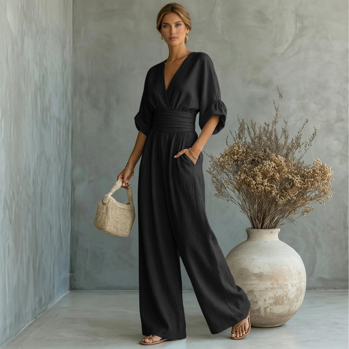 Womens Jumpsuits Casual Dressy V Neck Wide Leg Flowy Short Sleeve Casual Cinched Waist Overalls Daily Wear best service