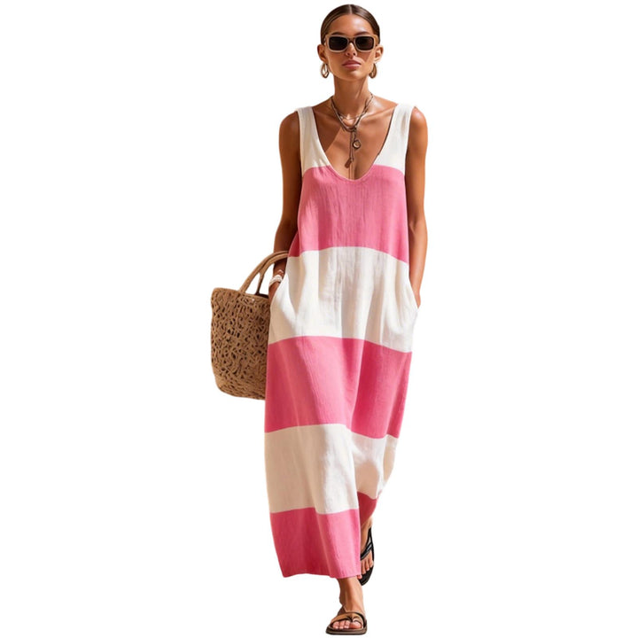 Sleeveless Dress for Women Striped Summer Vacation Beach Cover Up Sleeveless Tank Dress for Travel Dating sturdy
