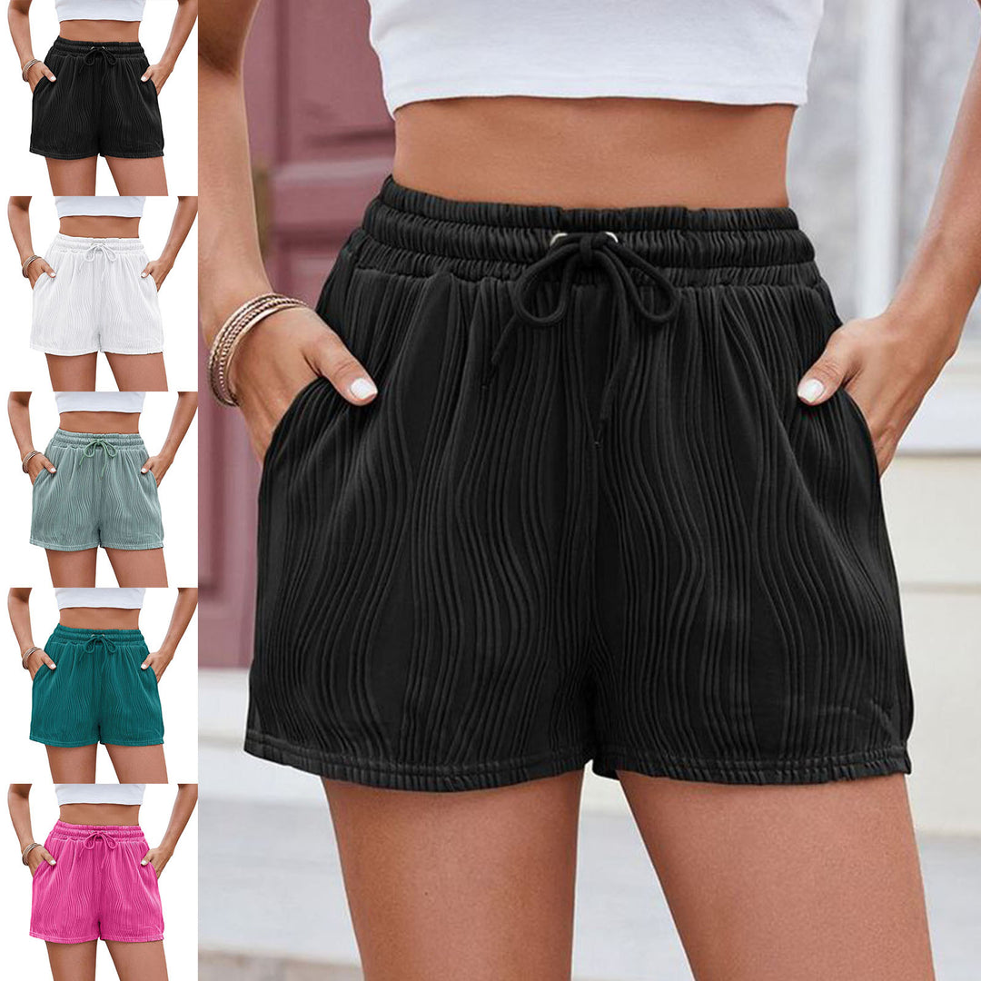 Womens Elastic Waist Shorts Drawstring Loose Elastic Waist Shorts with Pockets Textured Bottoms for Beach charitable