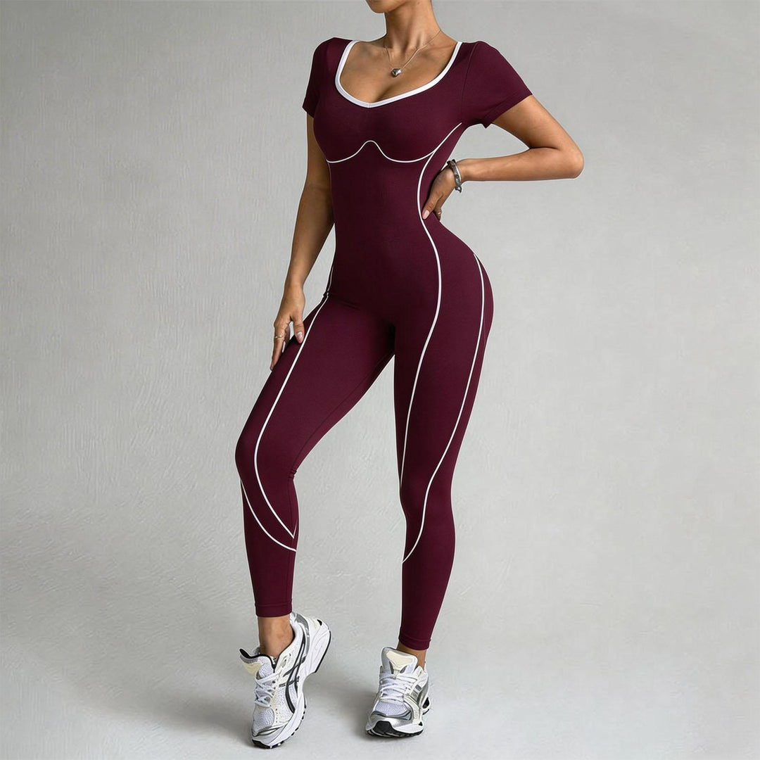 Gym Jumpsuits for Women Butt Lift Short Sleeve Workout Jumpsuit Seamless Long Bodysuits for Home Fitness bearable