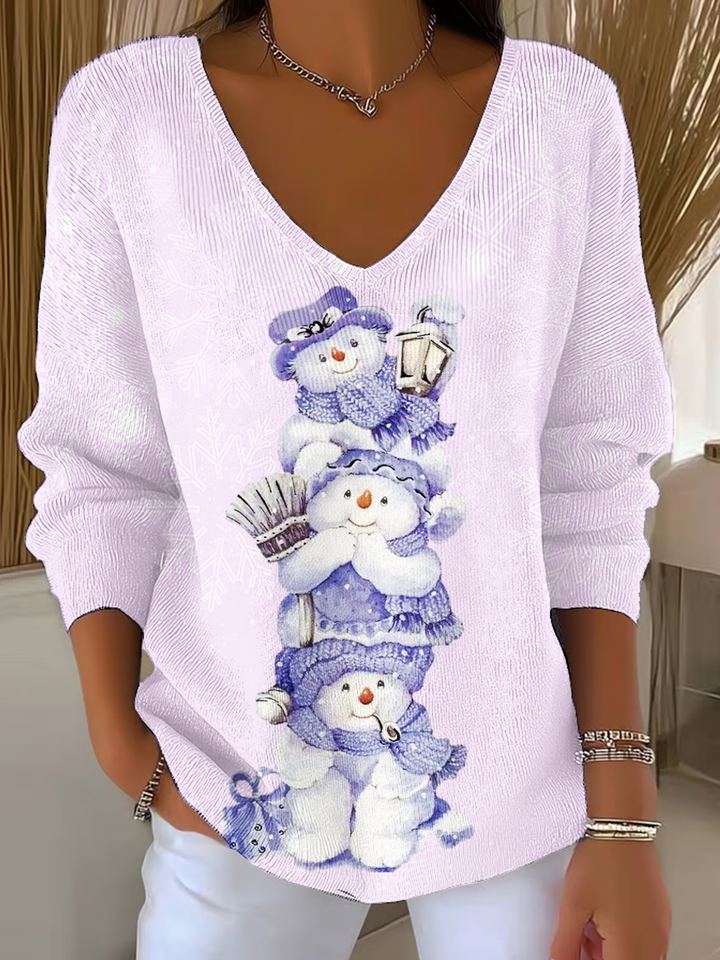 Hanging With My Snowman Casual V Neck Pullover Sweater
