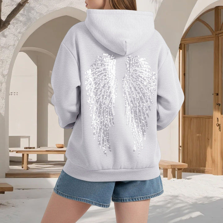 Angel Wings Hoodie Women Sequin Glitter Casual Oversized Long Sleeve Pullover Hoodies Trendy Tops for Travel here