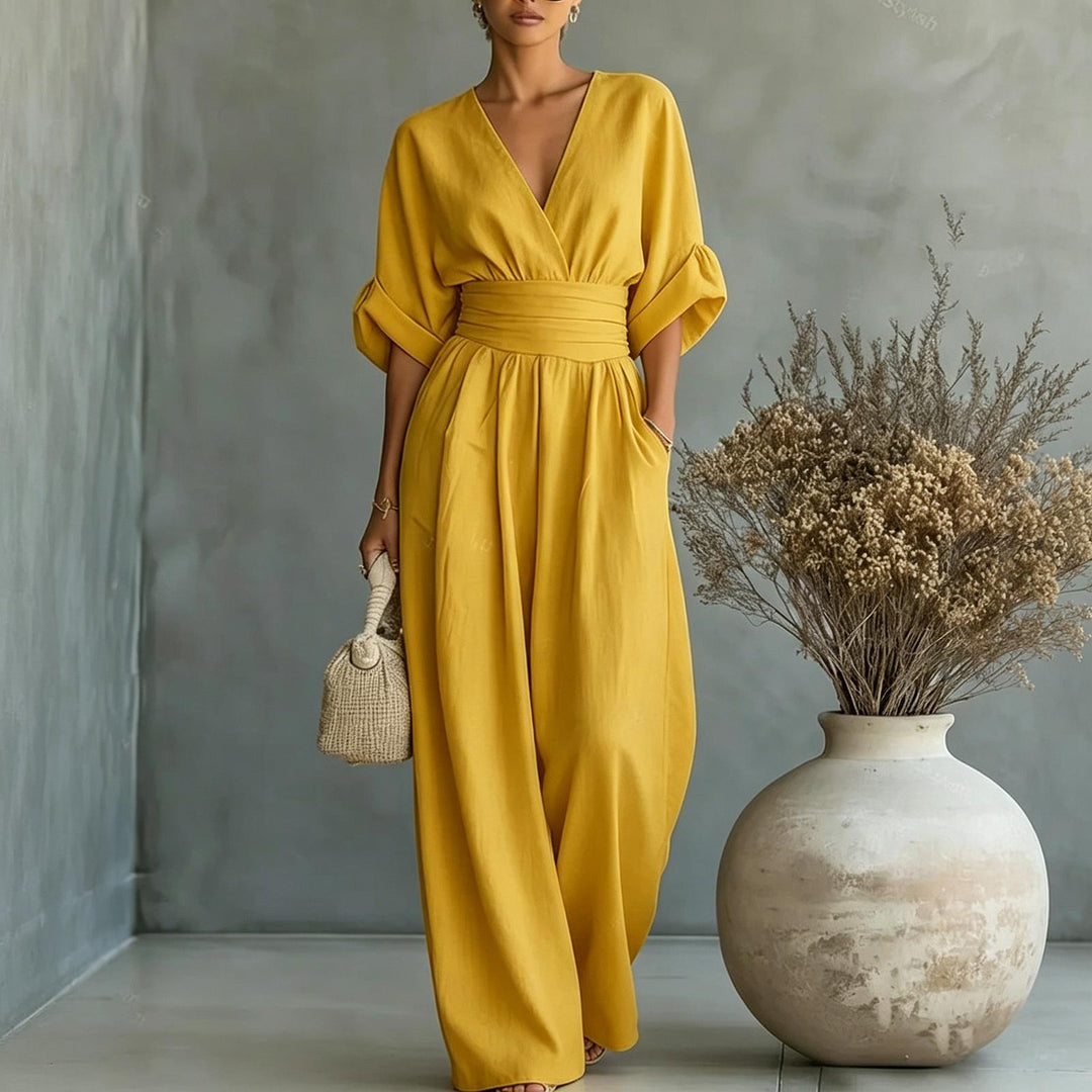 Womens Jumpsuits Casual Dressy V Neck Wide Leg Flowy Short Sleeve Casual Cinched Waist Overalls Daily Wear best service