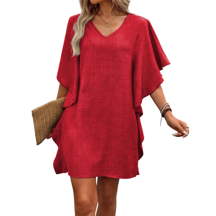 V Neck Ruffle Dress Summer Fashion Ruffle Short Sleeve Casual Shift Dress for Beach Vacation Daily Wear gifts