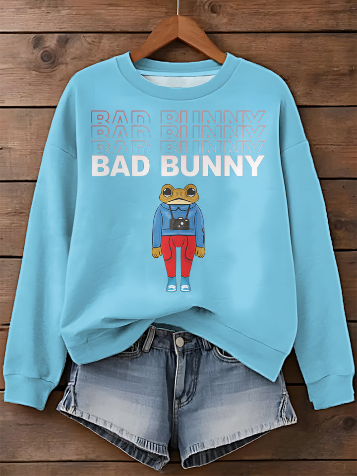 Bad Bunny Simple Frog Printed Long Sleeve Casual Top
