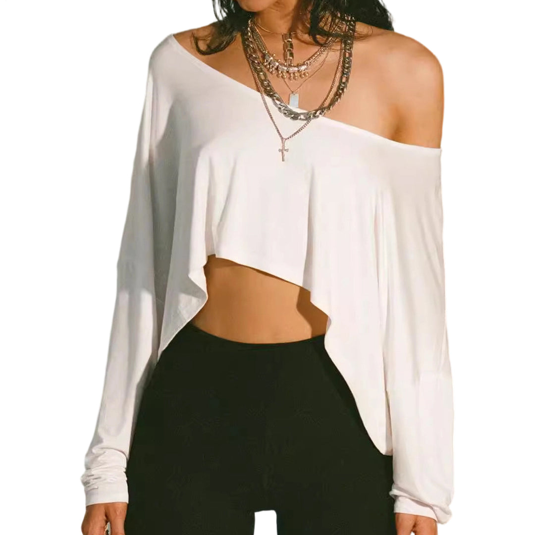 Off The Shoulder Crop Tops for Women Long Sleeve Slouchy Off The Shoulder Top Loose Casual T Shirt for Dating proficient