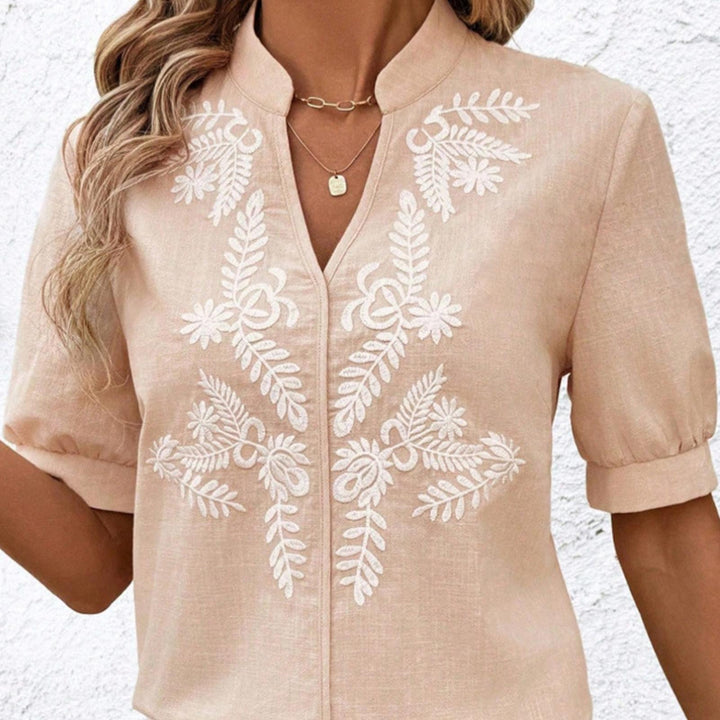 Embroidered Blouses for Women V Neck Floral Embroidered Top Short Sleeve Blouses Fashion Clothes for Travel generous