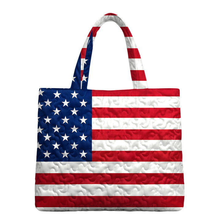 Quilted Tote Bag for Women American Flag Patriotic Handbags with Handles Travel Casual Purse for Vacation practical