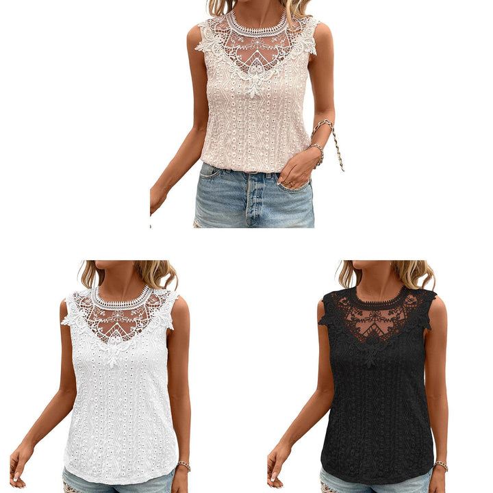Tank Tops for Women Lace Eyelet Crewneck Sexy Sheer Floral Lace Tank Cami Shirt Summer Going Out Top for Club helpful
