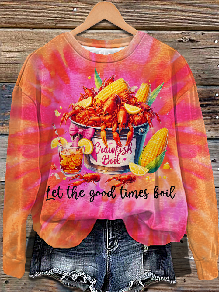 Crawfish Watercolor Printed Long Sleeve Casual Top